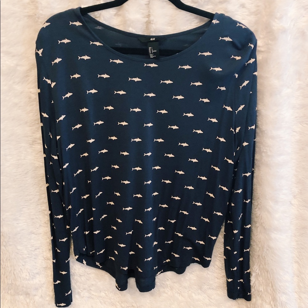 H&M long sleeve shark print shirt